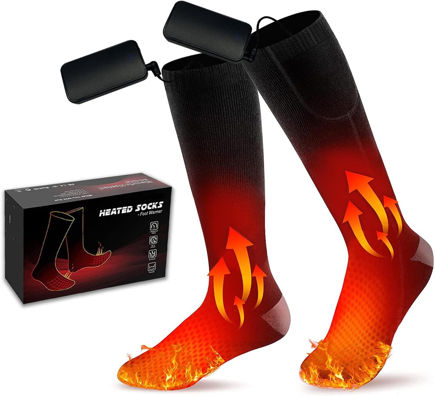 Pinuotu Heated Socks for Men Women, Rechargeable 3.7V 4000mAH Battery Operated Electric Heating Socks, Winter Cold Foot Warmers Thermal socks for Sport Outdoor and Sking, Hiking