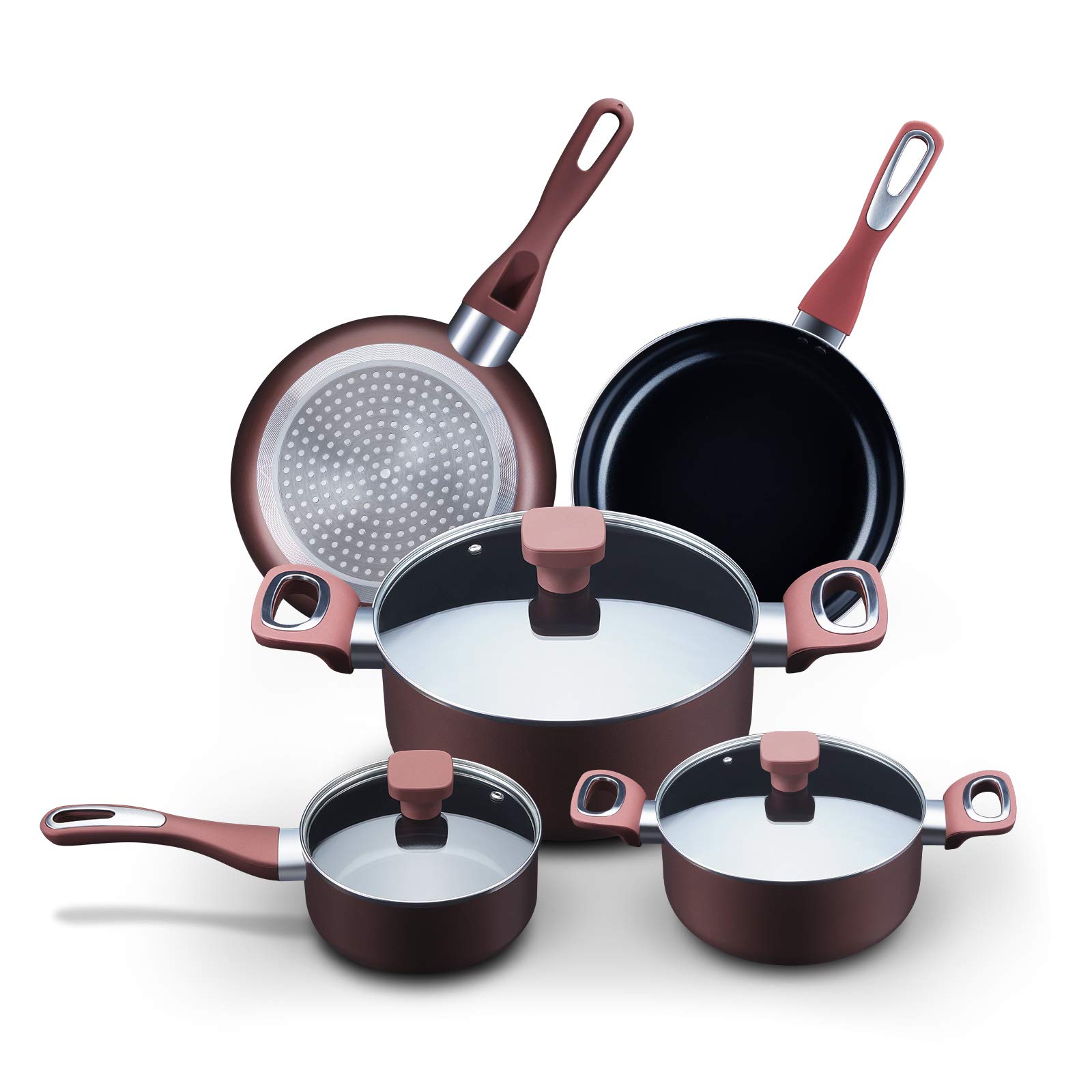 Mr Captain Nonstick Cookware Set, Pots and Pans-8 Piece, Ceramic Coating Residue-Free Kitchen Cooking Set, Induction Compa...