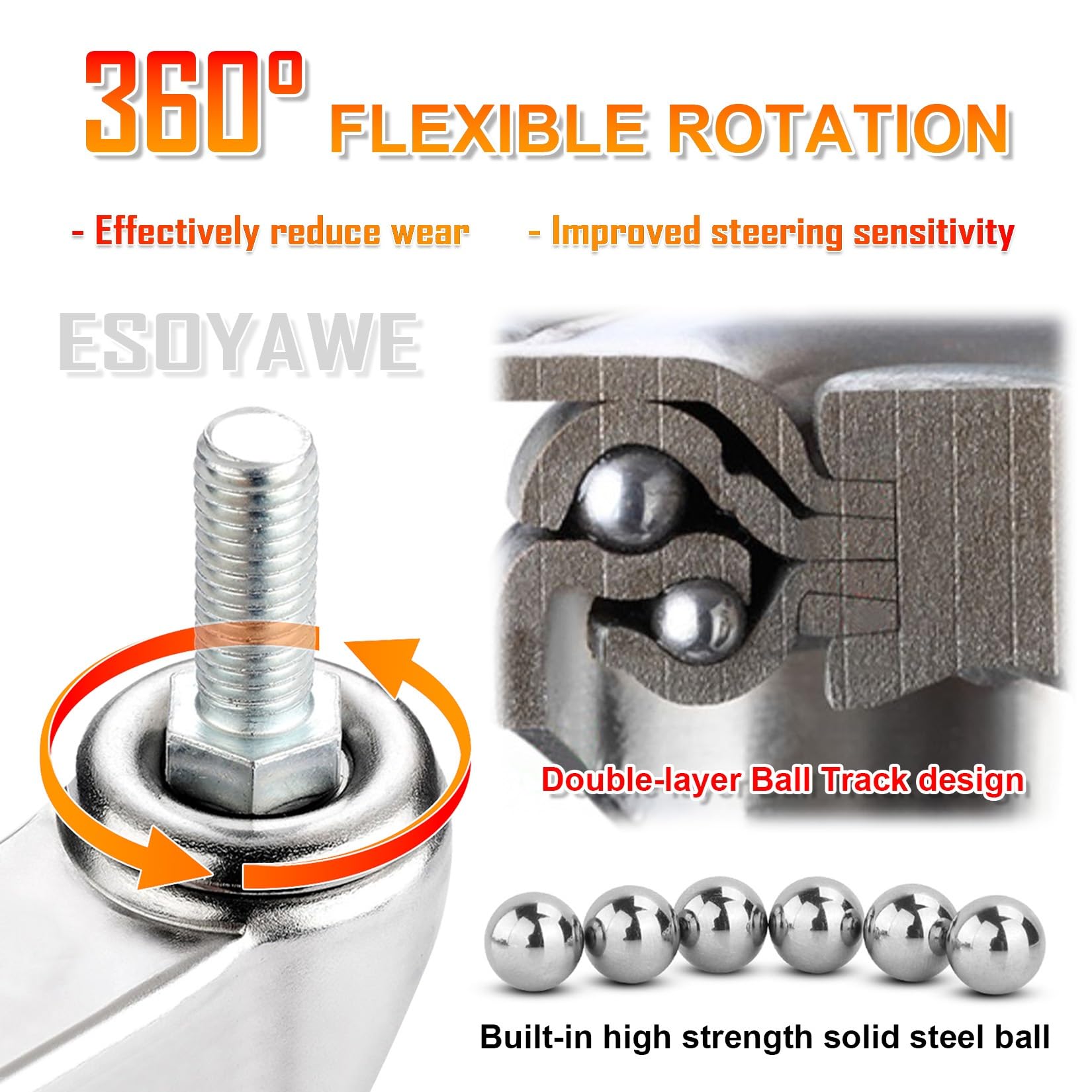 63mm 75mm 100mm Ruedas De Vástago Roscado M12 De Servicio Pesado Conjunto De 4, Silenciosa Ruedas Industriales De Transporte De Poliuretano, Ruedas Giratorias Para Muebles Con Freno(Swivel,100mm/4in)