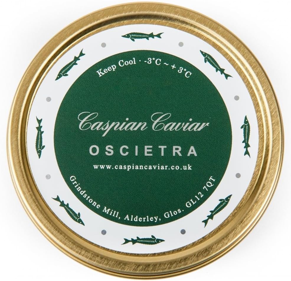 Caspian Caviar Oscietra Caviar 50g | Premium Malossol Golden Brown Pearls | Rich Buttery & Nutty Flavour | Perfect for Food Lovers & Gourmets | Responsibly Farmed in Italy