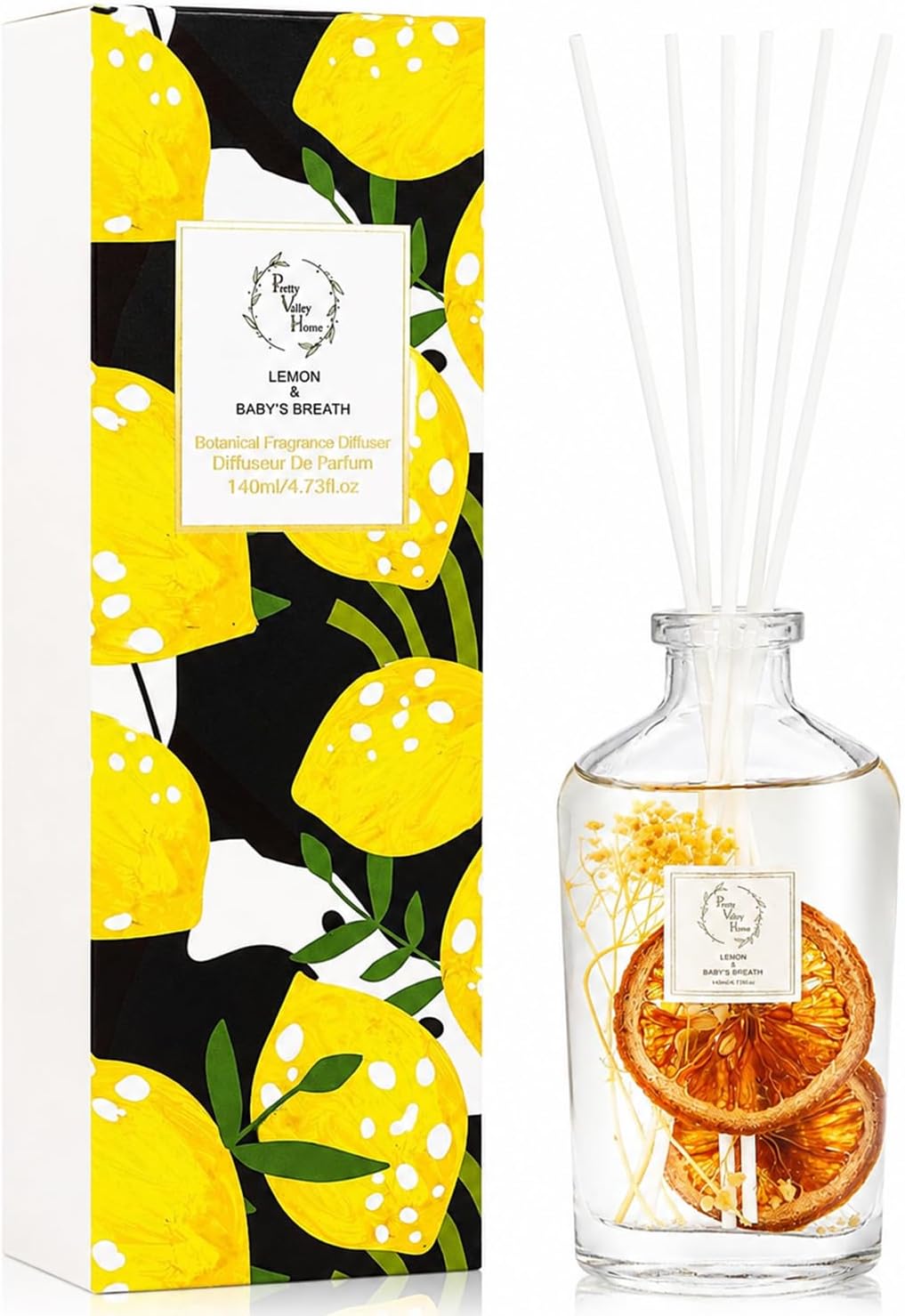 Reed Diffuser for Home, Orelune Lemon Diffuser 4.73fl oz/ 140ml, Home Fragrance Reed Diffuser for Bathroom Shelf Decor, Scent Diffuser with Sticks Luxury & Long Lasting