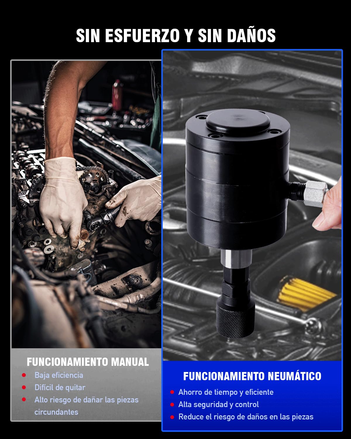 24 PCS Extractor de Inyectores Diesel Neumático con 19 Adaptadores M12–M27 | Extractor Neumático Inyectores con 3 Conectores 1/4" (US/UK/EU), Construcción en Acero Reforzado, 5–8 bar