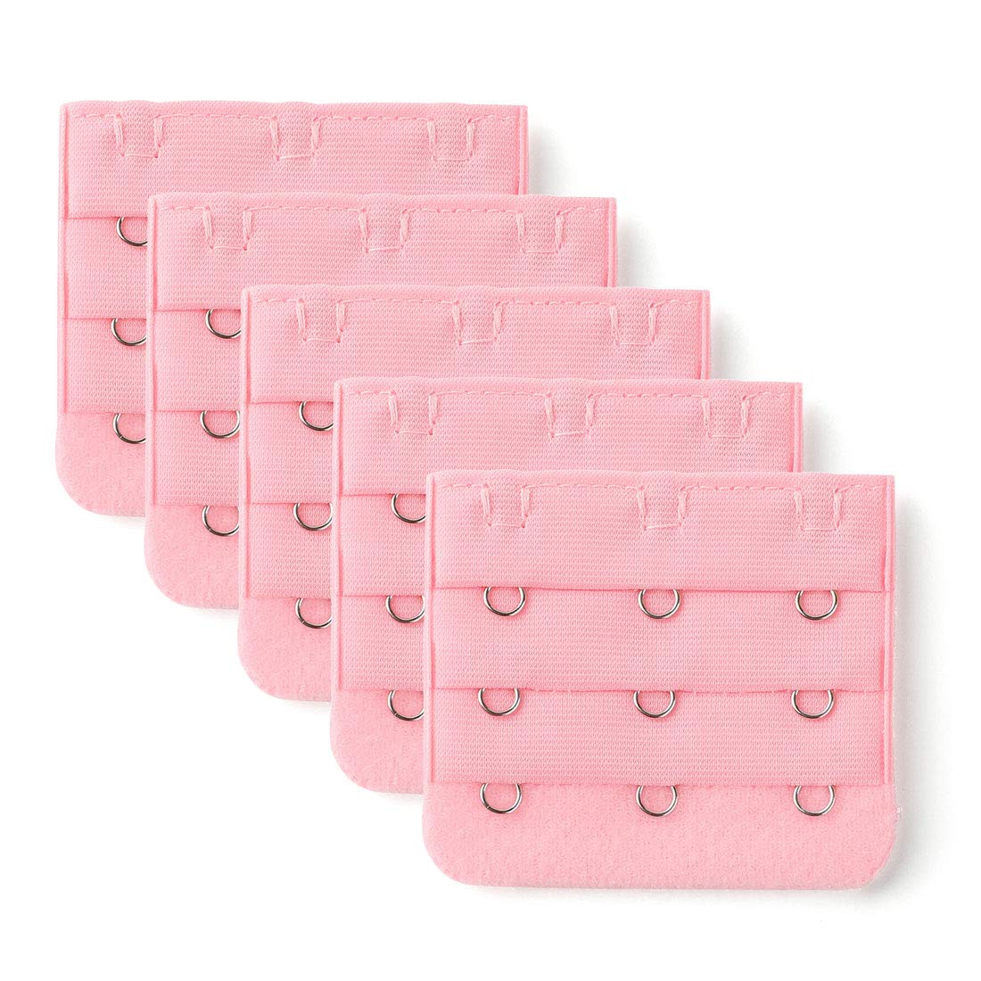 sourcing map 3 Hook 3 Row Stretchy Bra Strap Extenders Buckle Hooks Bra Band for Women Pink 5 pcs