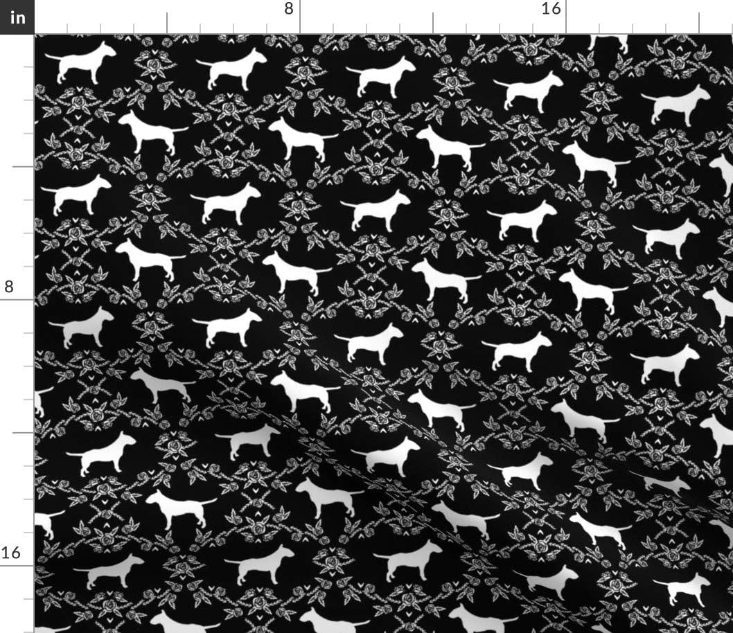 Spoonflower Fabric - Bull Terrier Floral Silhouette Dogs Breeds Black White Terriers Printed on Petal Signature Cotton Fabric by The Yard - Sewing Quilting Apparel Crafts Decor