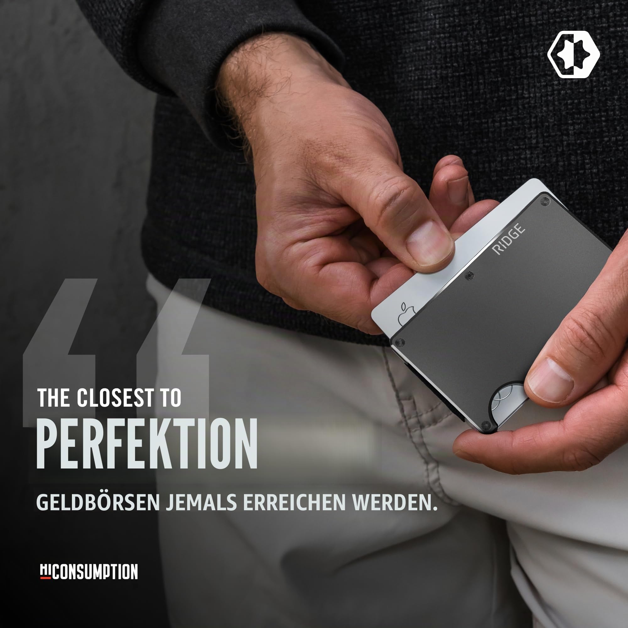 Ridge Minimalistische Geldbörse für Herren - Schlanke Fronttasche RFID-Kartenhalter mit Sechskant-Rand, Gunmetal