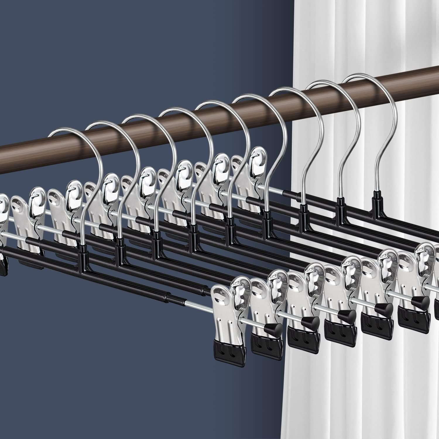 14 Inch Pants Hangers with Clips Skirt Hangers 60 Pack, Black