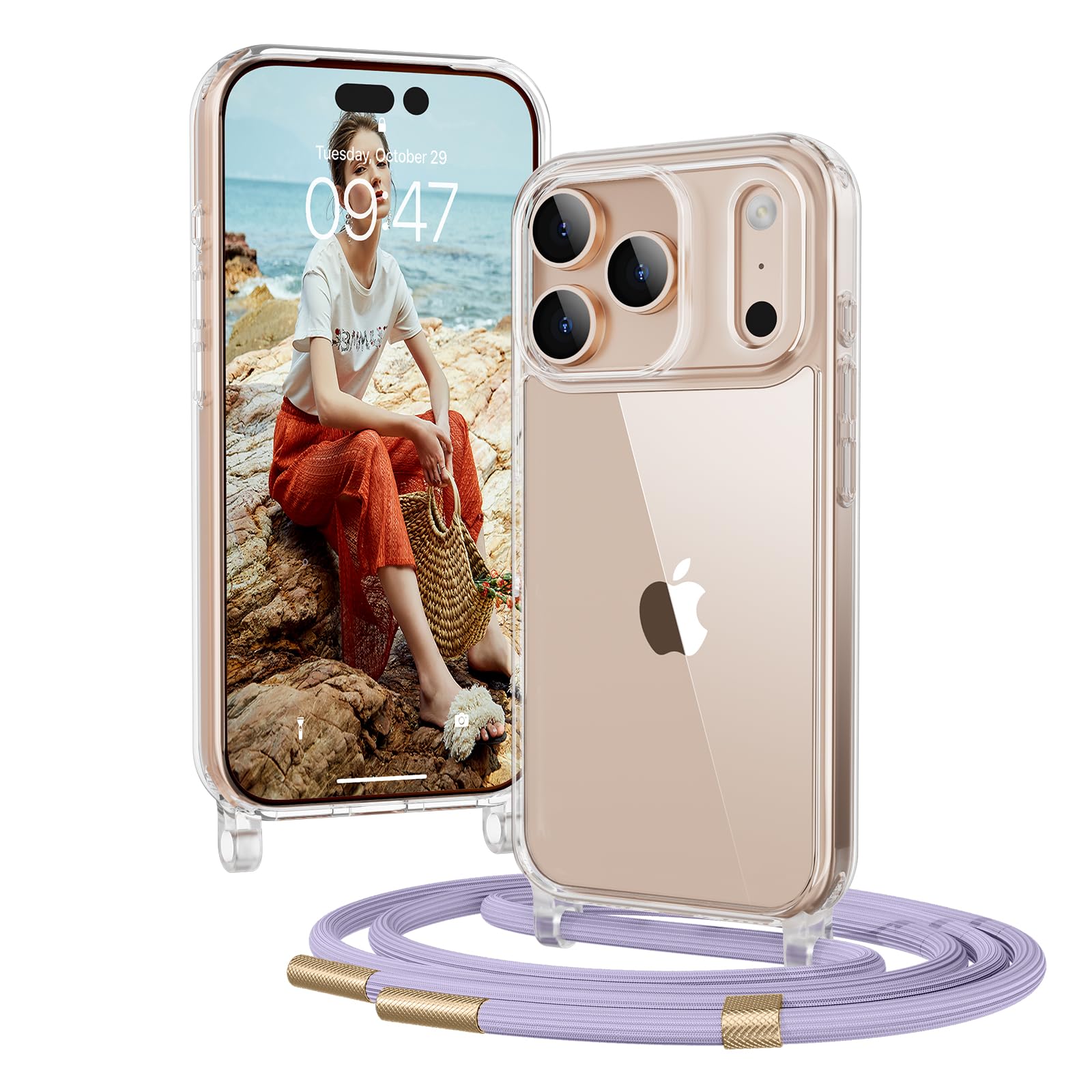OLEPHY Handykette für iPhone Hülle mit Band, Necklace Handyhülle, Transparente Schutzhülle zum Umhängen [Verstellbarem und Demontage Umhängeband],