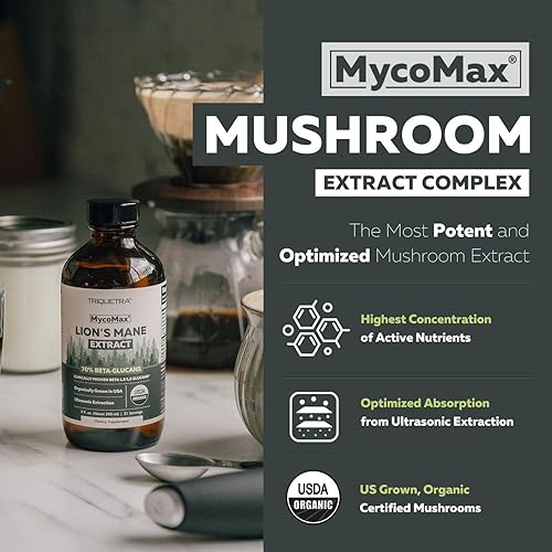 Miniatura 2 de MycoMax - Extracto de melena de leones, 70% beta-glucanos, suplemento orgánico de melena de leones de máxima potencia, cultivado en Estados Unidos +