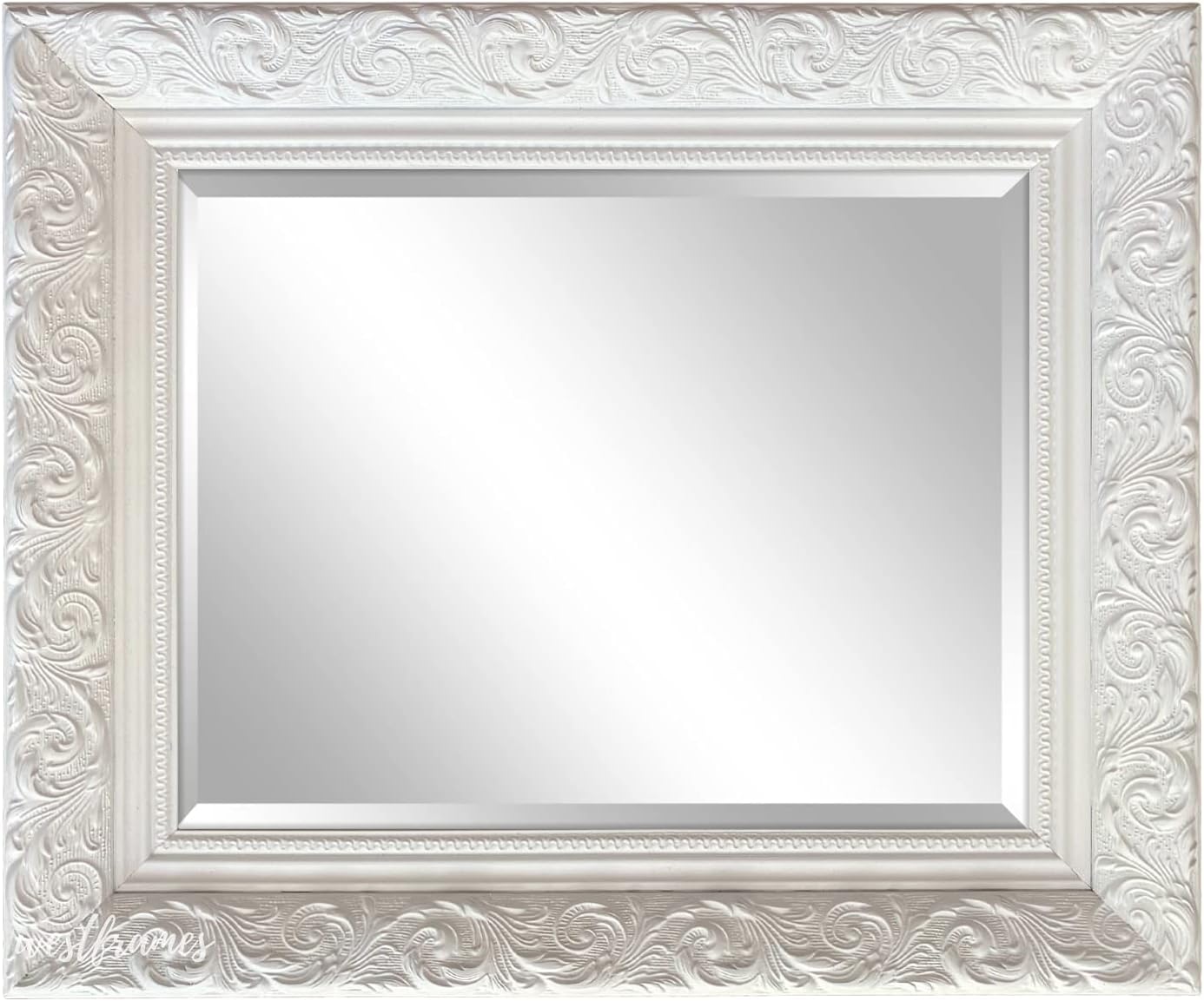West Frames Bella Ornate Embossed Framed Wall Mirror (26.25" x 32.25", White)
