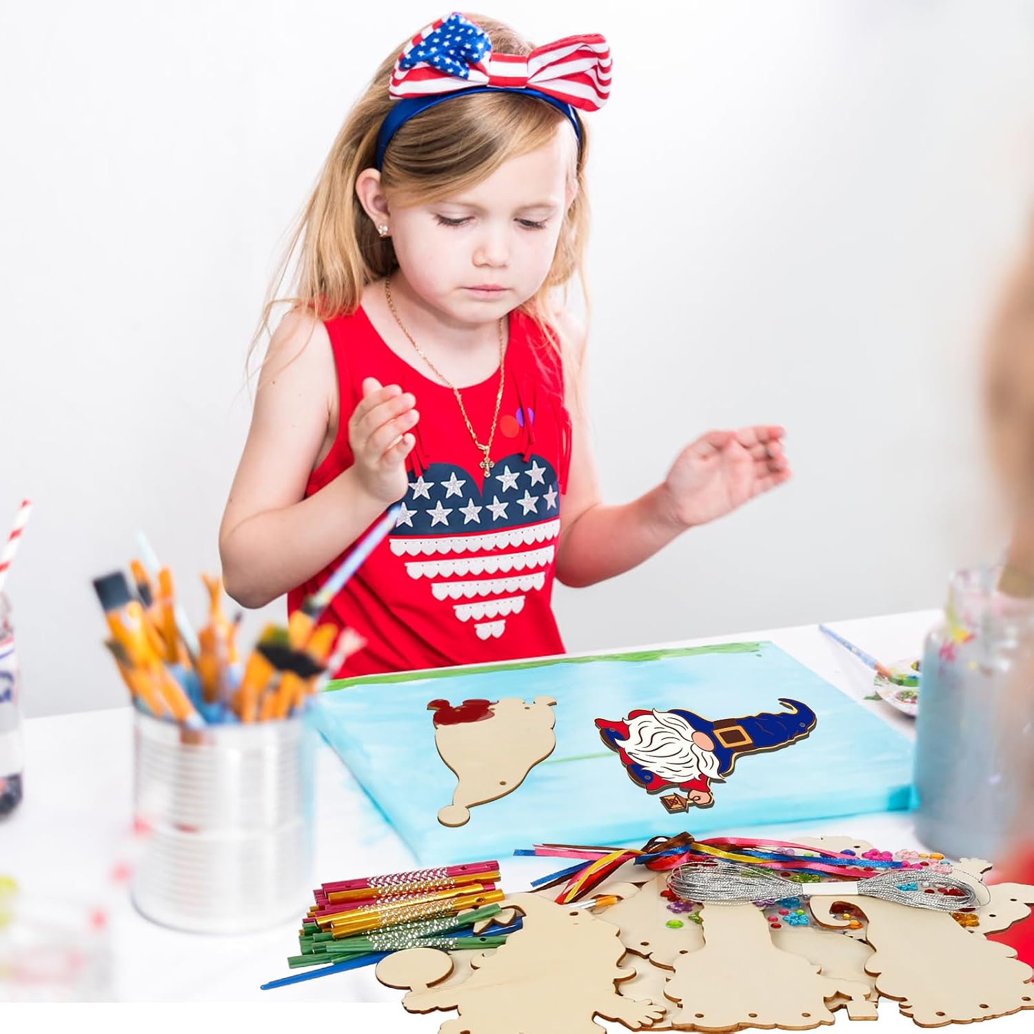 10 Pack 250th Anniversary 4th July Crafts DIY Patriotic Arts and Crafts Make Your Own Wind Chime Kits Coloring Wooden Ornaments Decorations for USA Independence Day Party Classroom Activity