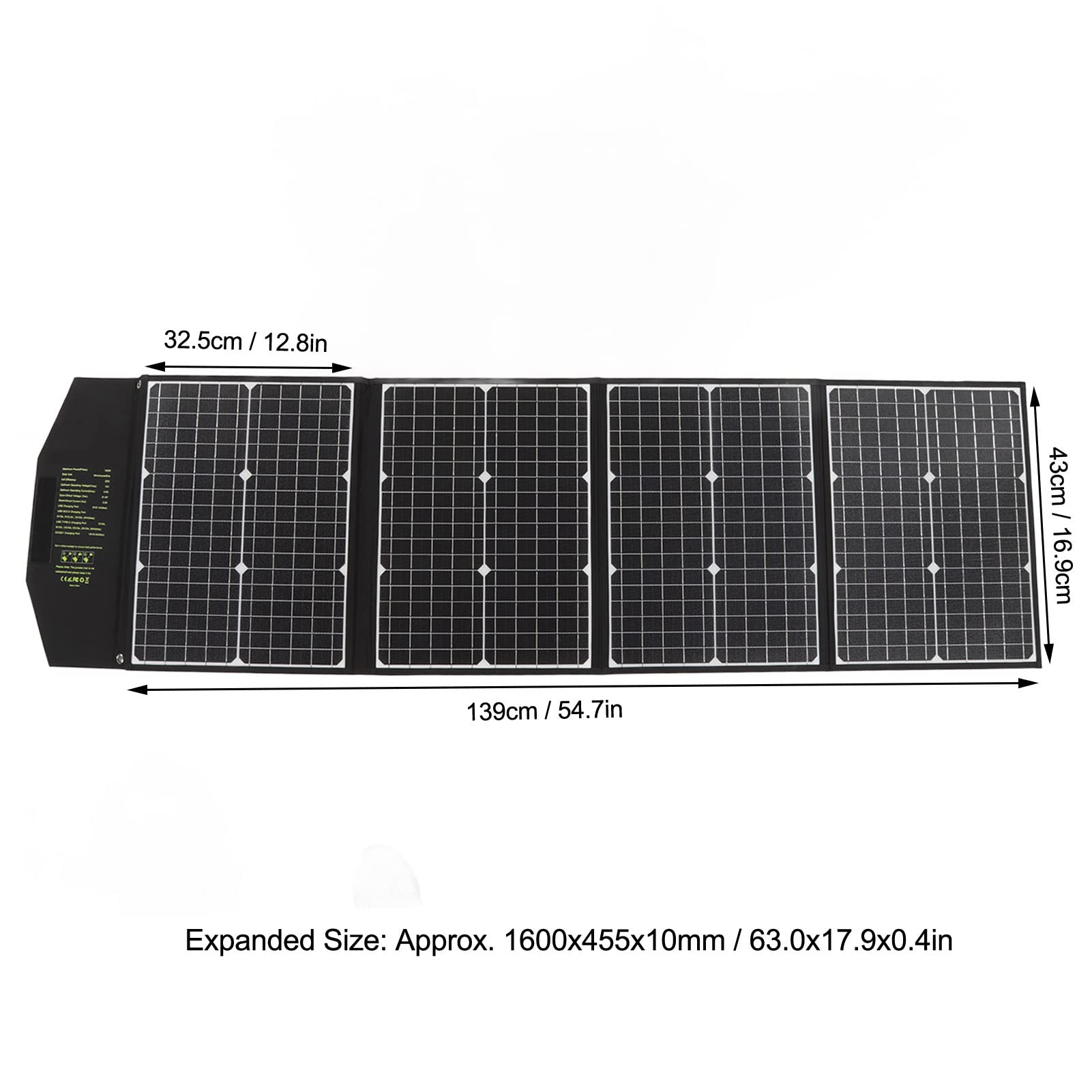 Fafeicy Pannello Solare da 100 W, Pannello Solare Portatile Pieghevole Monocristallino 1600x455x10 Mm, Design Impermeabile, Caricatore da Esterno per Campeggio, Viaggi, Uso Fuori Rete