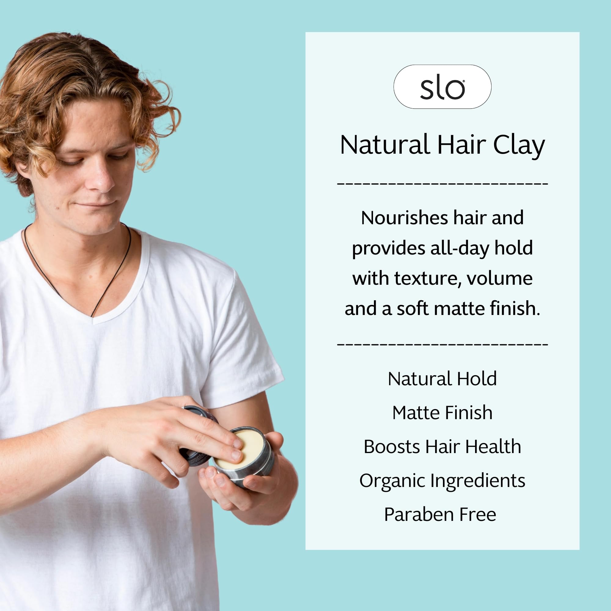 Slo | Natural Hair Clay - All Natural Ingredients, Vegan & Cruelty Free, Plant-Based, Modern Alternative to Styling Gels, All Hair Types | Natural Hold, (2.29oz/65g)