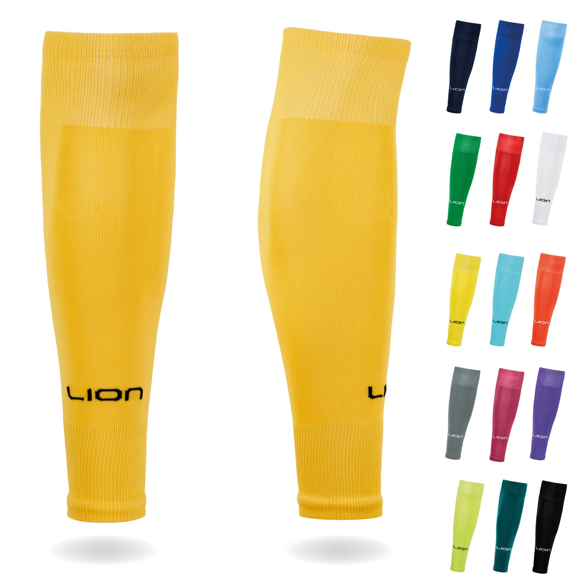 Lion Sportswear Amber Kids/Youth Football Sock Sleeves To Accompany Grip Socks - Fits Over Calf/Shin Pads - Variety Of Colors To Match Your Team Kit (Amber)