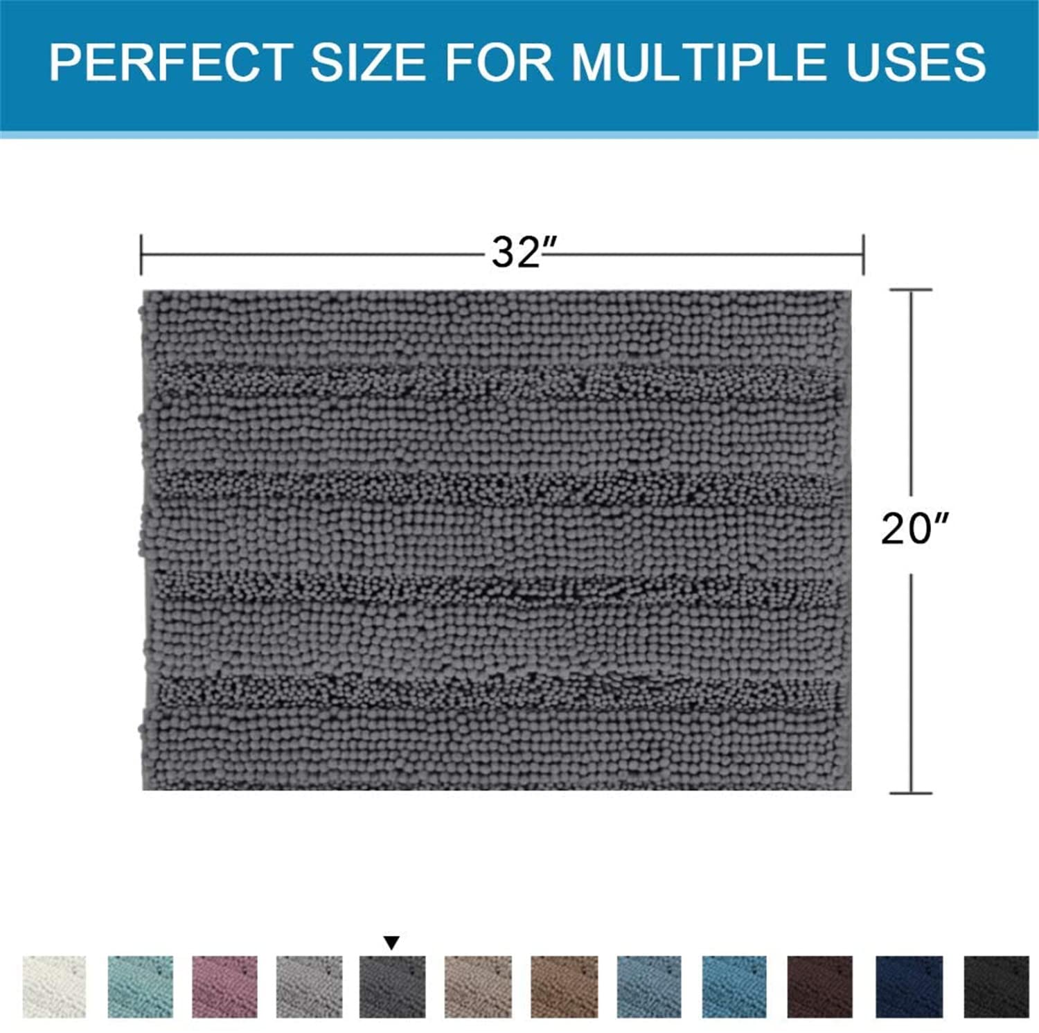 Lujosa alfombra de baño antideslizante de felpilla a rayas, suave y absorbente, de microfibra de pelo alto, de secado rápido, lavable, color aguamarina, 50 x 80 cm