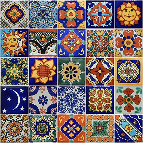 Color y Tradicion 50 Hand Painted Decorative Talavera Mexican Tiles 2"x2"