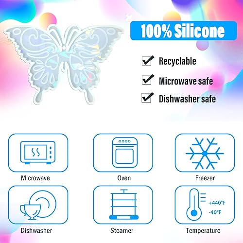Miniatura 4 de Moldes de resina holográfica de silicona, 3 piezas de ornamento de mariposa de resina epoxi, moldes de silicona para colgante de mariposa