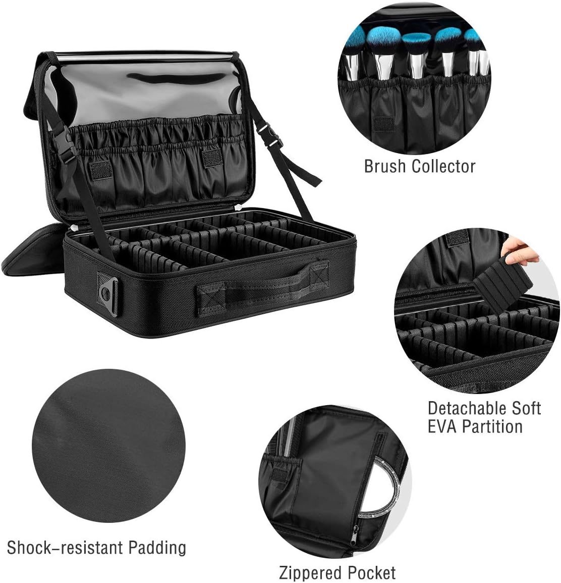 MoKo Travel Cosmetic Bags, Professional Nylon Cosmetic Makeup Case Bag Box Organizer with Handle & Adjustable Dividers Compartments for Cosmetics Makeup Brushes Tools Skincare Products, Small – Black : Beauty & Personal Care