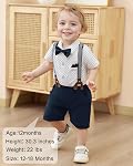 SANMIO Baby Boy Clothes Suit 0-24M Infant Gentleman Outfits Summer Short Sleeve Bowtie Bodysuit Shirts + Suspender Shorts Set