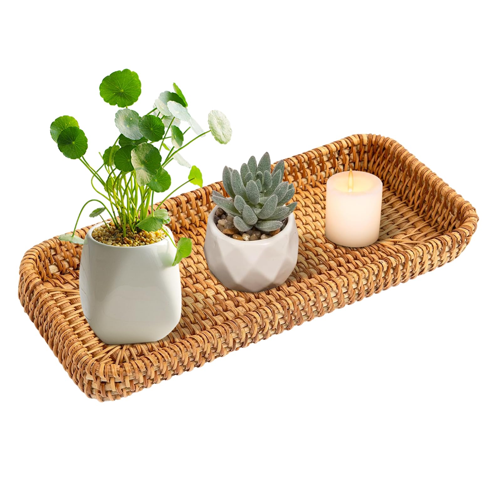 Cesta de almacenamiento de ratán, cestas de mimbre trenzado, para baño, para cajones, decorativas, cocina, salón (27,5 x 11 x 4 cm)