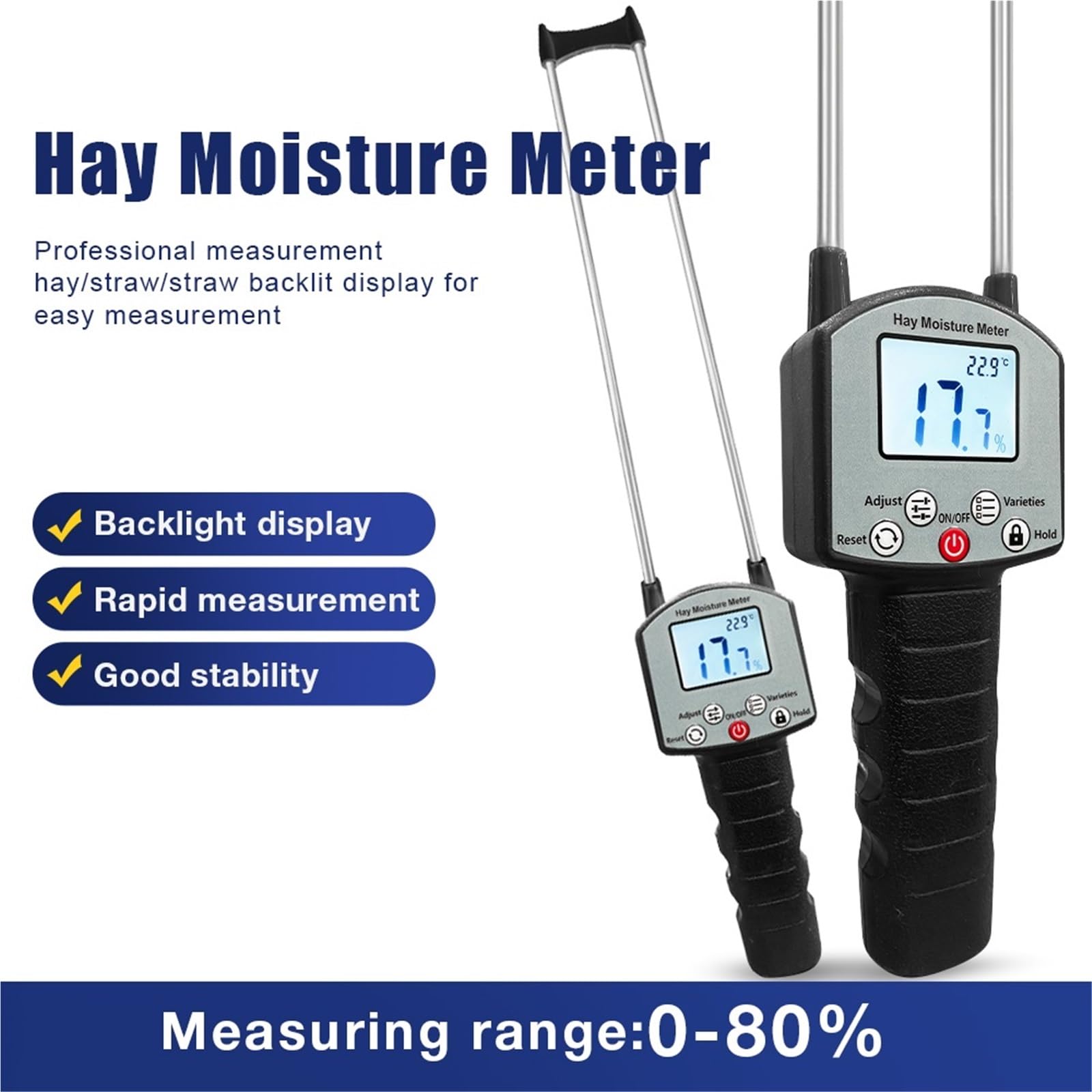 Feuchtigkeitsmesser, 0-80% TK100H Tragbares Heufeuchtigkeitsmessgerät Hygrometer for Getreide, Stroh, Kleie, Futtergras, Leymus Chinensis, Alfalfa