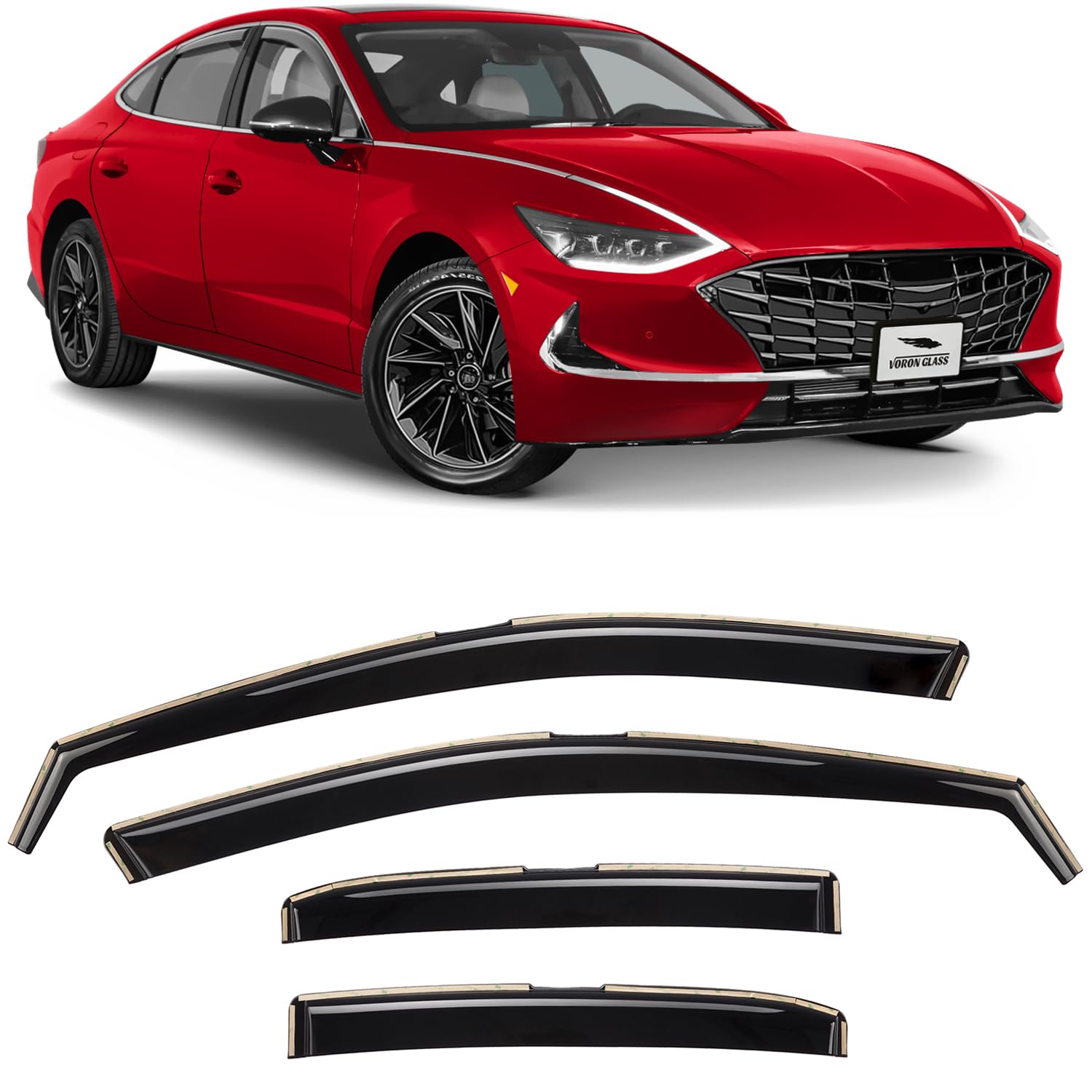 Voron Glass in-Channel Extra Durable Rain Guards for Hyundai Sonata 2020-2025, Window Deflectors, Vent Window Visors, 4 Pieces - 200934