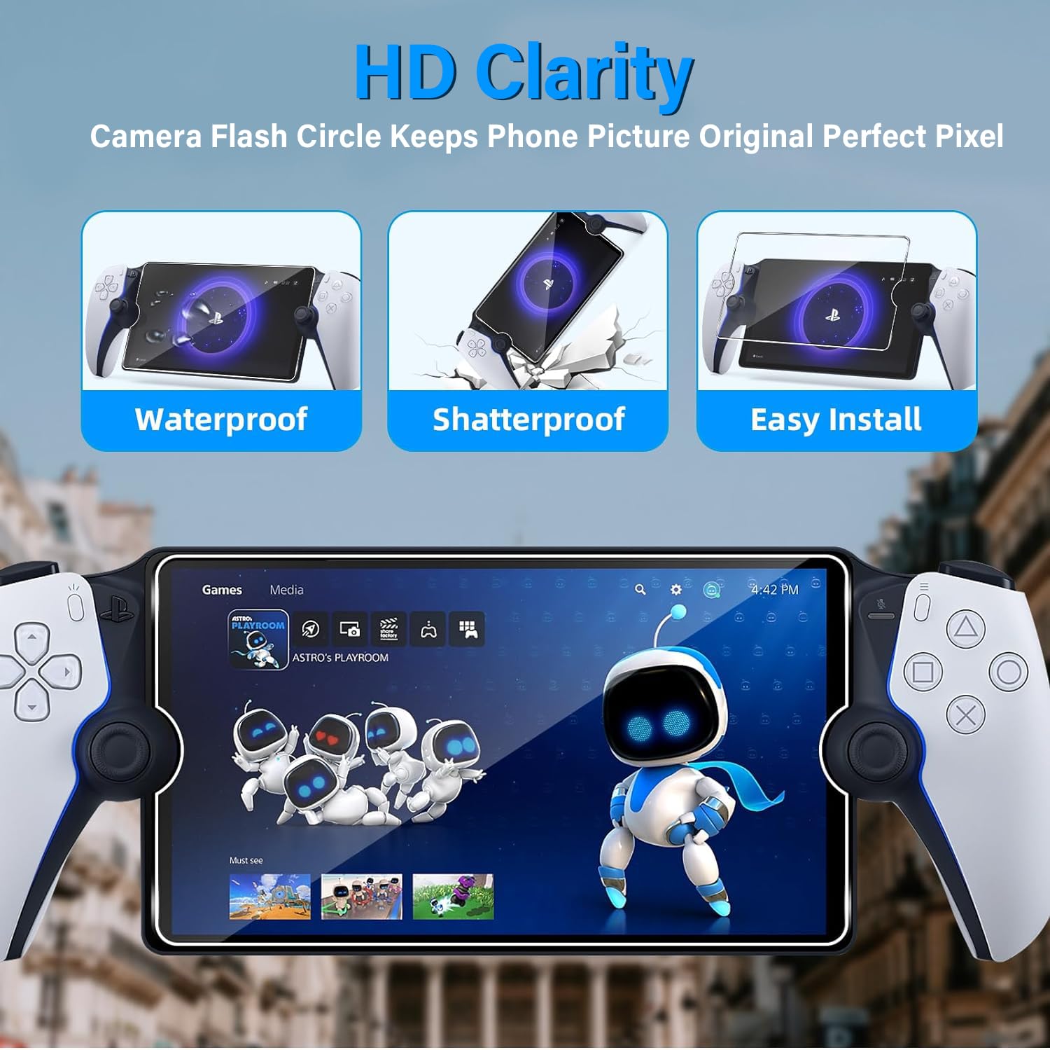 IBETEK 3 Protector de Pantalla Vidrio Templado para Sony PS5 PlayStation Portal, Dureza 9H, Resistente a Arañazos y Huellas Dactilares - 3