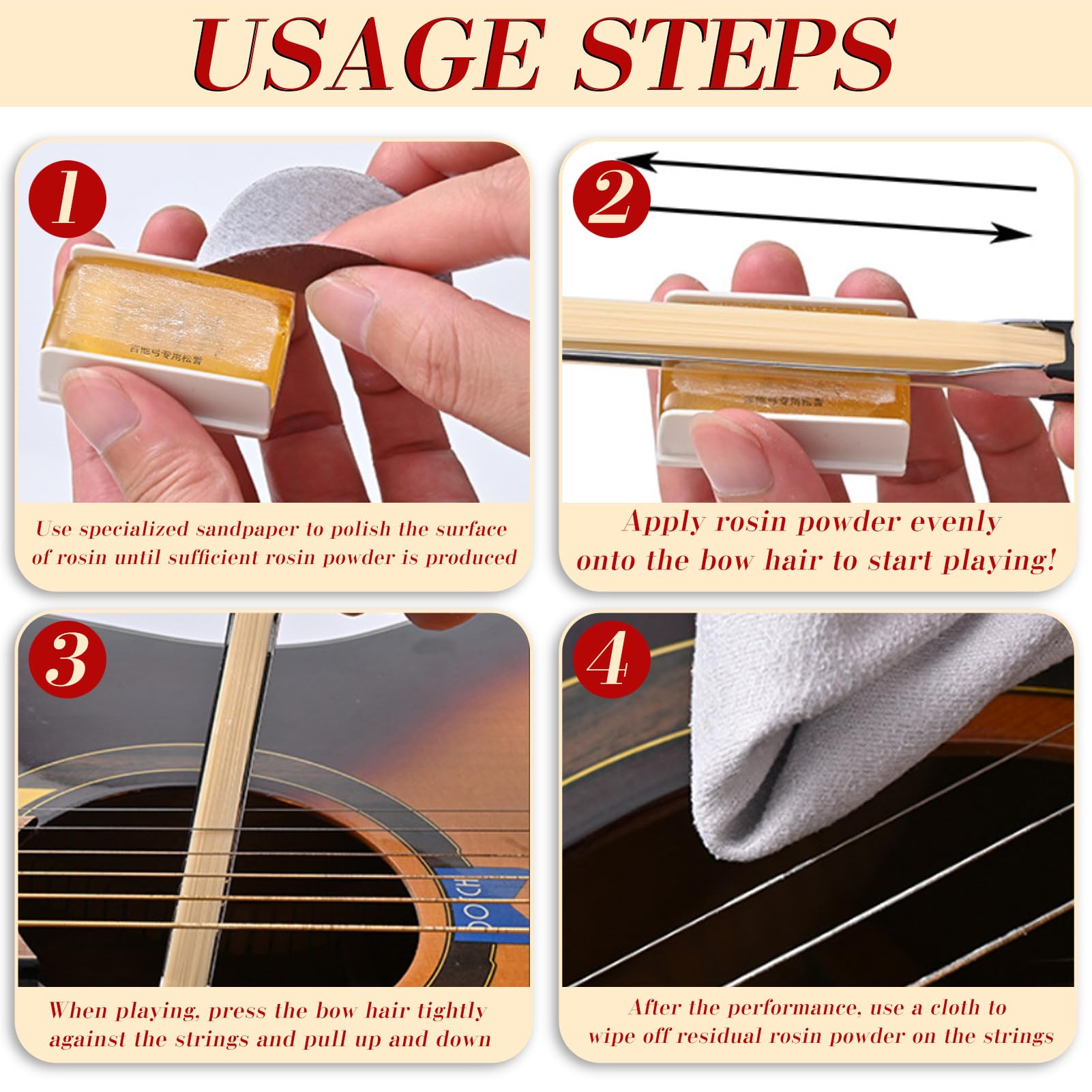 Amycute Bogen für Gitarre, Guitar Bow mit Kolophonium, Doppelseitiger Gitarrenbogen mit Integriertem Plektrum, Mehrzweck-Zupfsaiten-Werkzeug, Geschenk für Gitarrenliebhaber.
