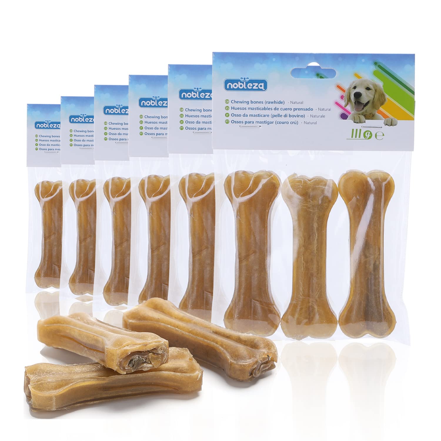 Nobleza - 36 Pcs Hueso Prensado para Perros Fortalecedor de Dientes Stick Dental Dog Snack, Hueso de Nudillos de Cuero Crudo, Hueso para morder, 10cm