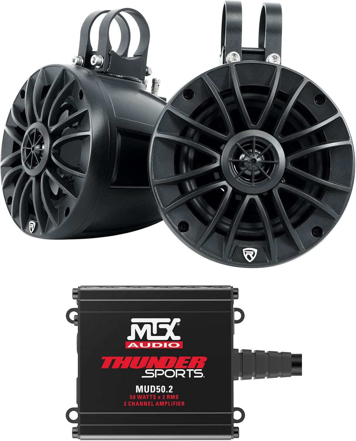 2 Rockville UT525B UTV/ATV 5.25" Parlantes Rollbar + Amplificador MTX