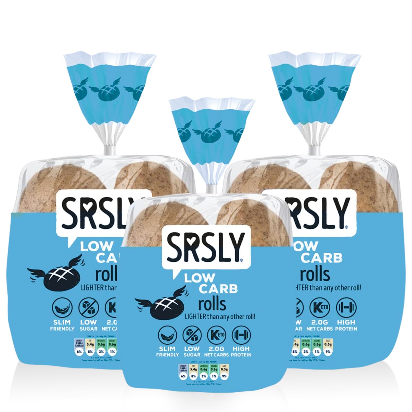 SRSLY Low Carb Keto Bread Rolls x 12-2g Carbs, 130 Kcals, 13g Protein - Freshly Baked Light & Fluffy Texture - Sugarwise Certified High Protein Lower Calorie Bread