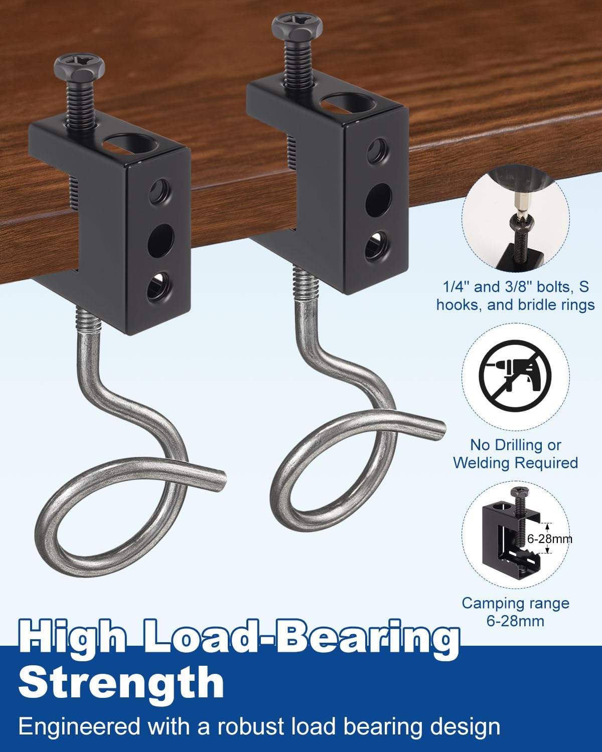 1/4"-20 Spring Steel Beam Clamps, 25 Pcs Beam Clamps Steel Small C Clamps for Installation on Beams 1/4" and 3/8" Threaded Rod, Pipe Cable Woodworking Tool