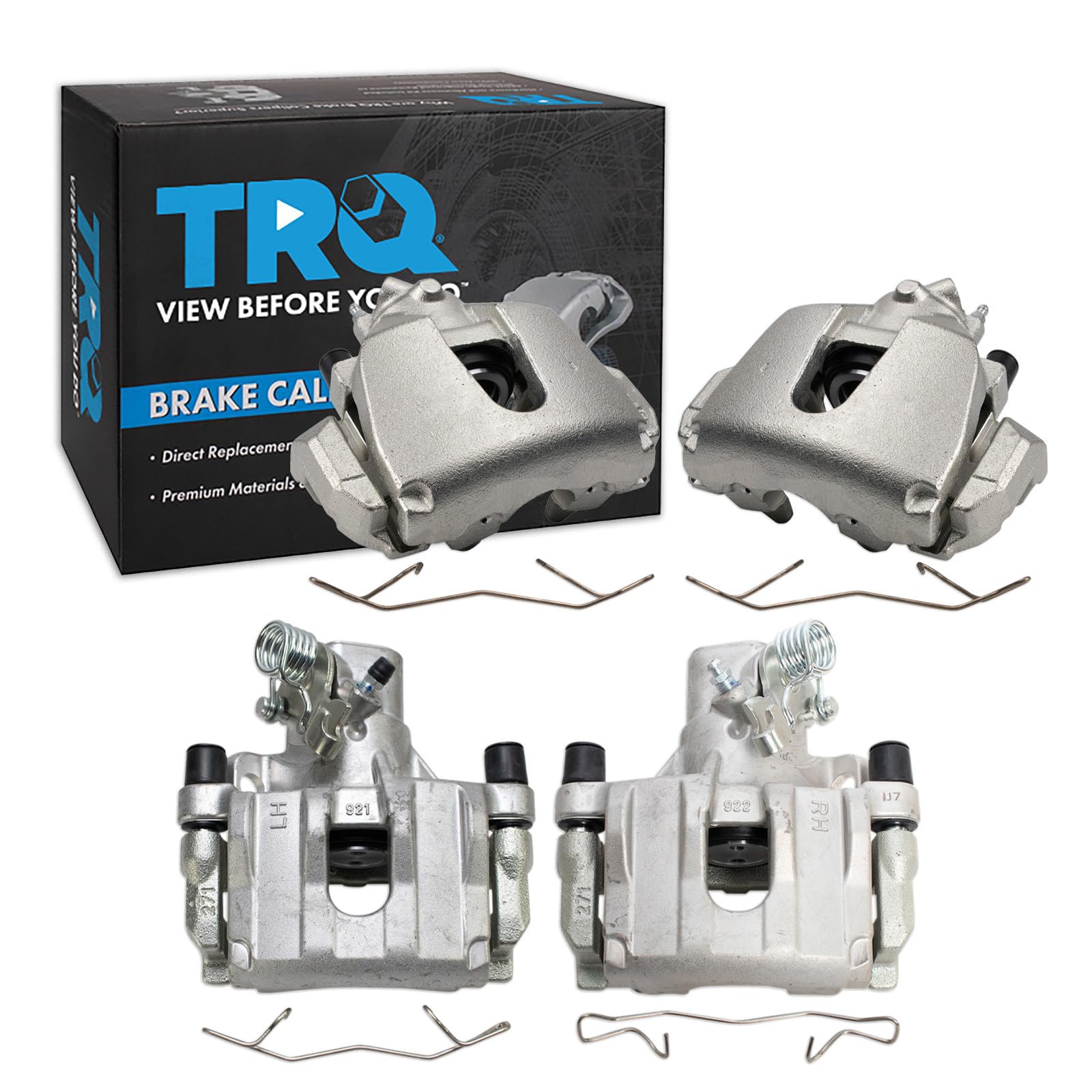 TRQ Front and Rear Brake Caliper Set Zinc Coated Brackets Compatible with 2012-2016 Ford Focus