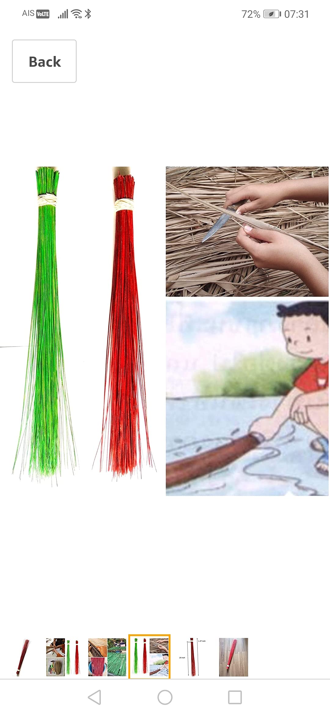 1 scopa da 81,3 cm multi-superficie robusta per esterni in foglia di cocco autentica scopa asiatica tailandese resistente (rosso)