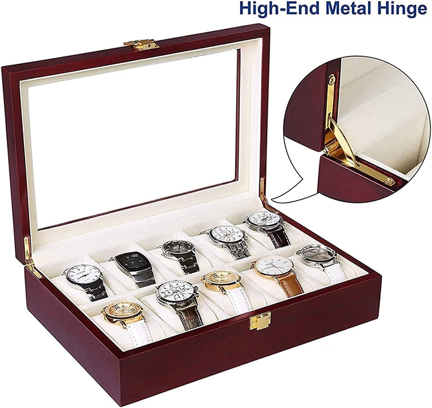 Uhrenbox, Vitrine, Organizer, Luxus-Uhrenbox, 10 Fächer, Uhrenhalter, Boxen für Männer und Frauen, Uhren-Organizer, Uhren-Organizer, Uhrenhalter (Farbe: einfarbig)