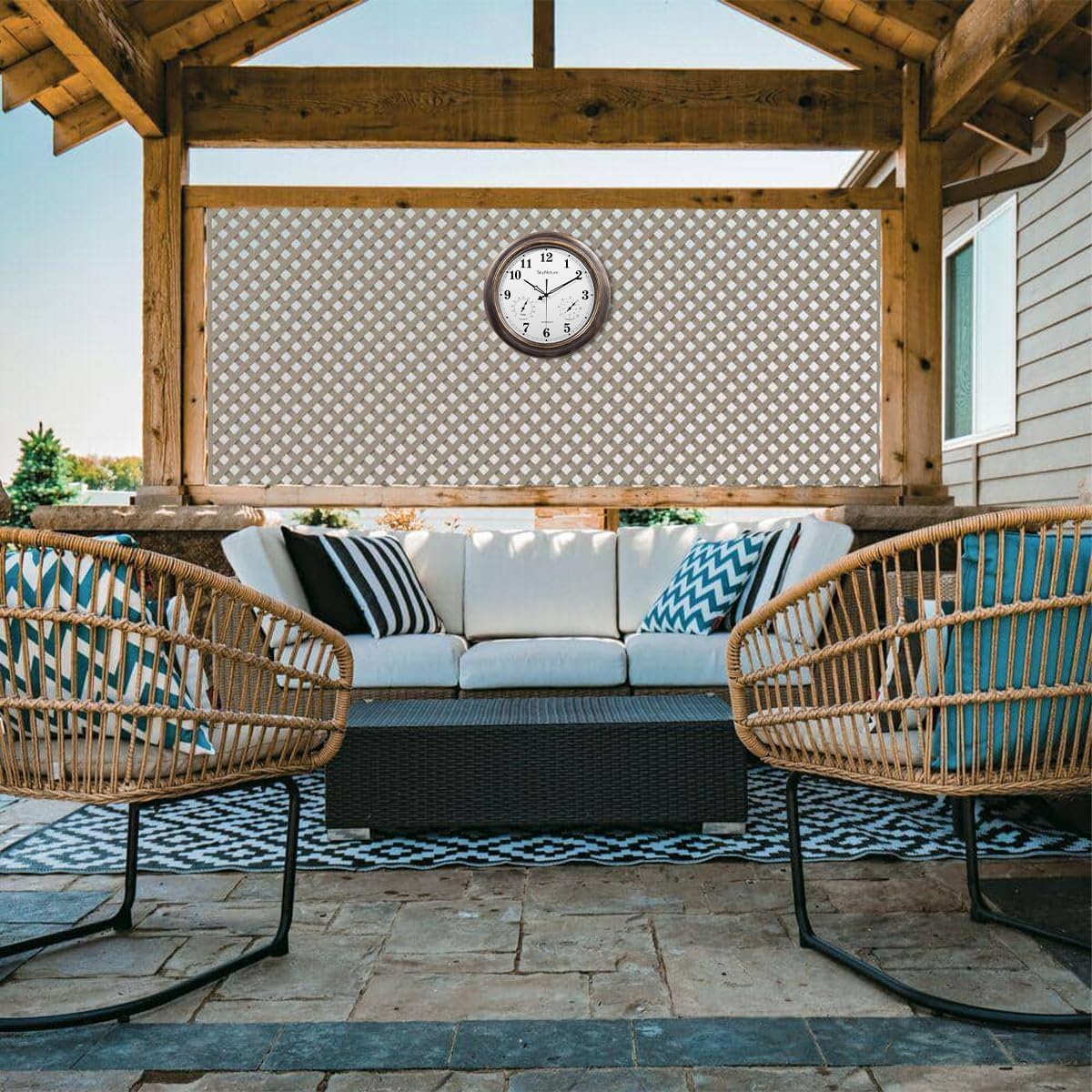 Outdoor Clocks Waterproof, 18 in Large Outdoor Clock for Patio w/Thermometer Hygrometer, Silent Battery Operated Decorative Vintage Outdise / Indoor Wall Clock for Living Room/Bathroom/Pool, Bronze