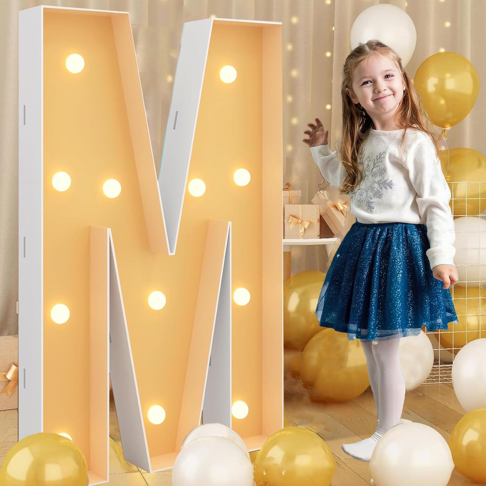 Marquee - Letra M iluminada grande y cálida, letrero romántico con números de letras y mosaicos, decoración para bodas, San Valentín, fiestas de cumpleaños, 100 cm
