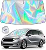 KDM Laser Silver Style Windshield Sun Shade Fit for 2018-2024 Honda Odyssey LX EX EX-L Touring Elite Minivan,Foldable Front Reflective Windows Sunshade Visor Protector Blocks UV Rays Heat