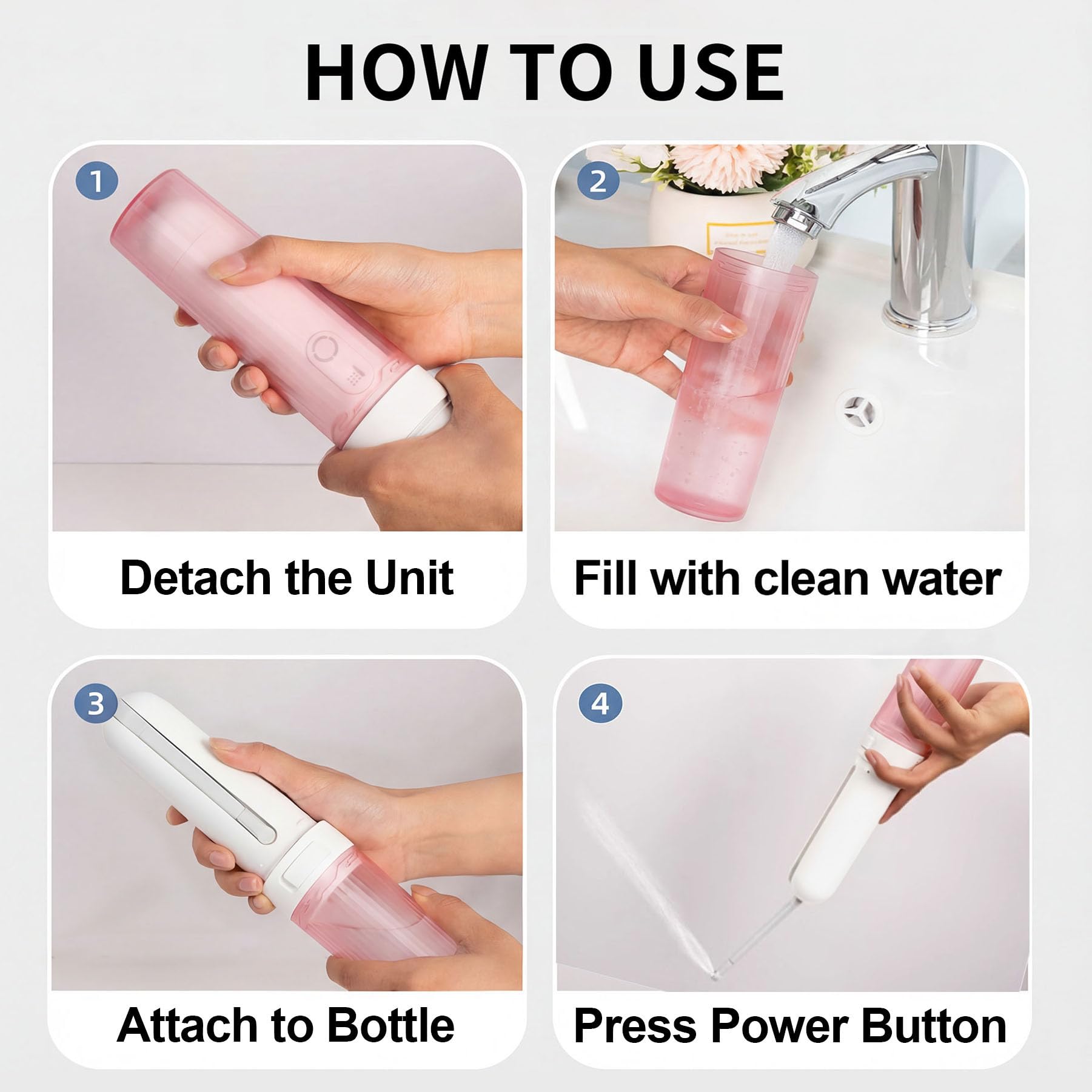 Bidé eléctrico de alta presión con pulverizador de agua portátil recargable por USB-C, bidé de viaje portátil para hombres y mujeres, higiene personal y cuidado posparto (rosa, 180 ml)