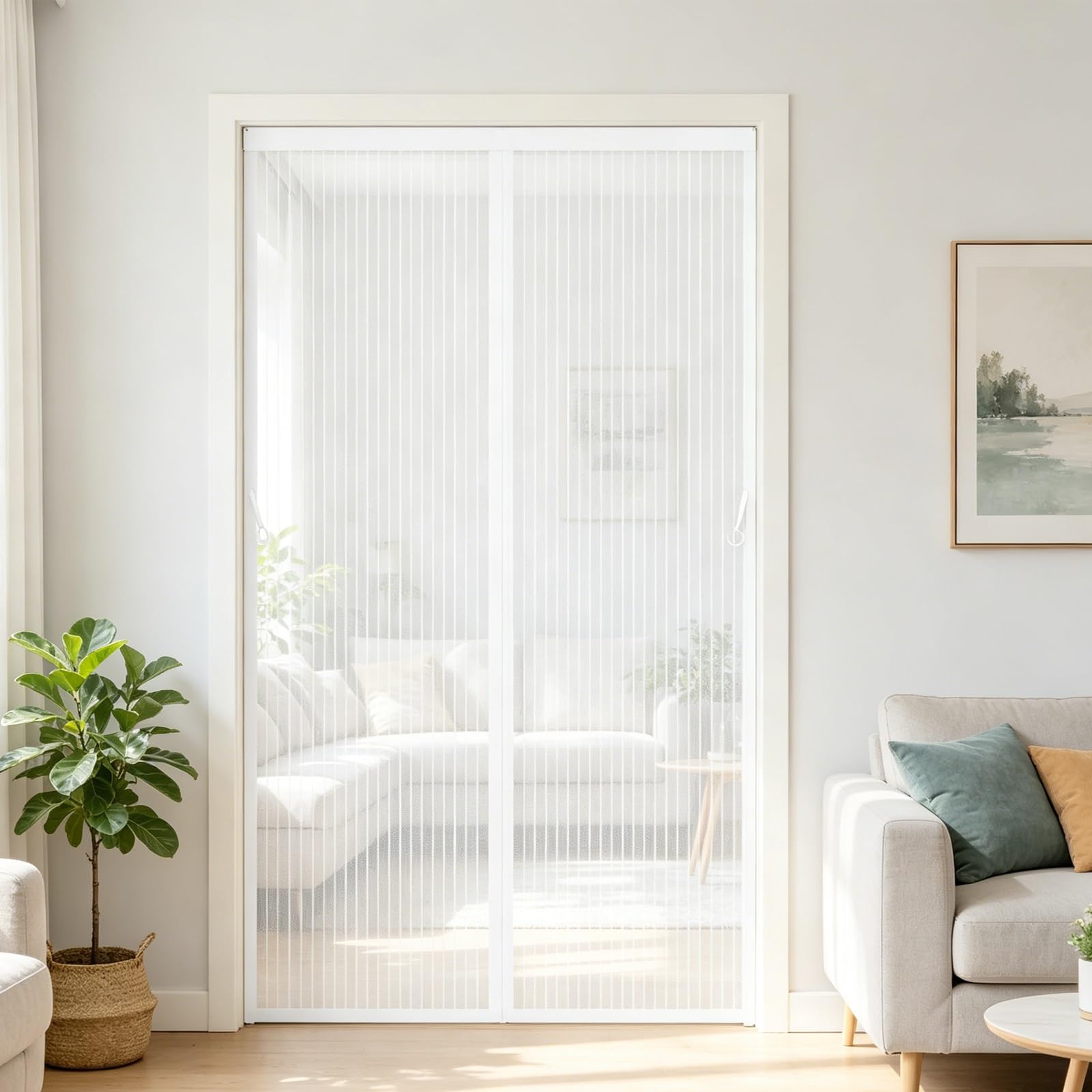 Fly Screen Door 198 x 215 cm Curtain, Heavy Duty Self-Sealing Mesh, Door Screen Automatically Closes Heavy Duty for Living Room Kitchen Patio, White