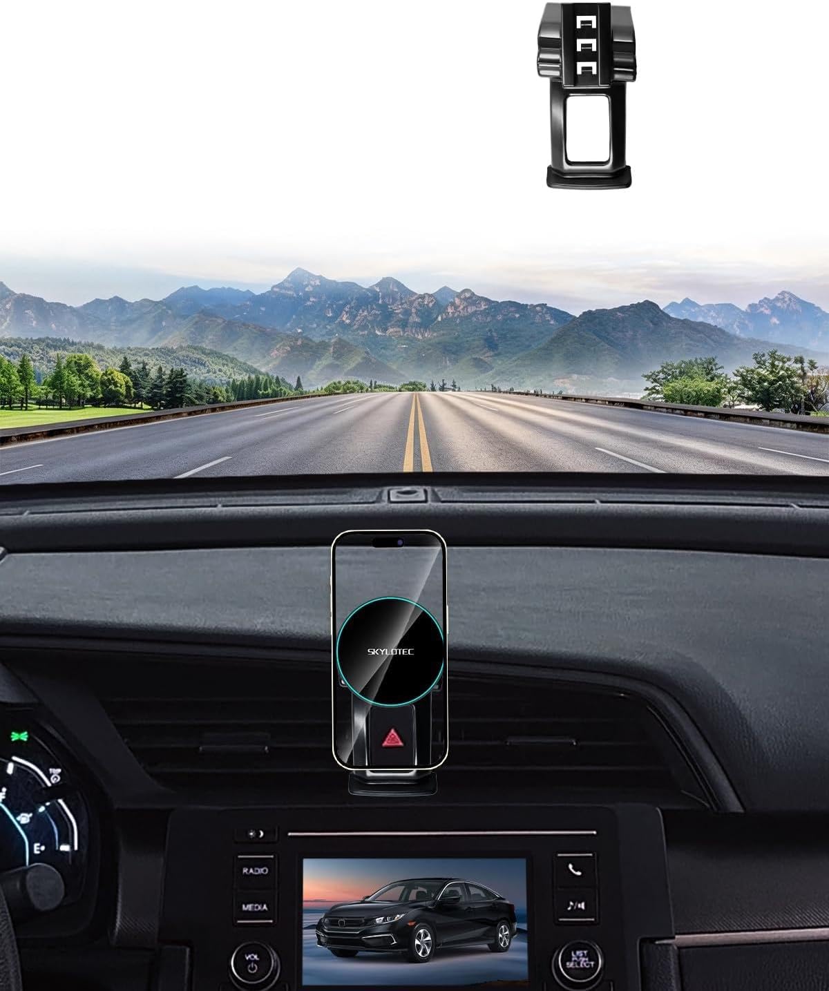 SKYLOTEC Phone Mount for Honda Civic 2016-2021, Magnets Wireless Charger Phone Holder Compatible with MagSafe, 7/8-Inch Screen Cradles Bracket for Cell Phones