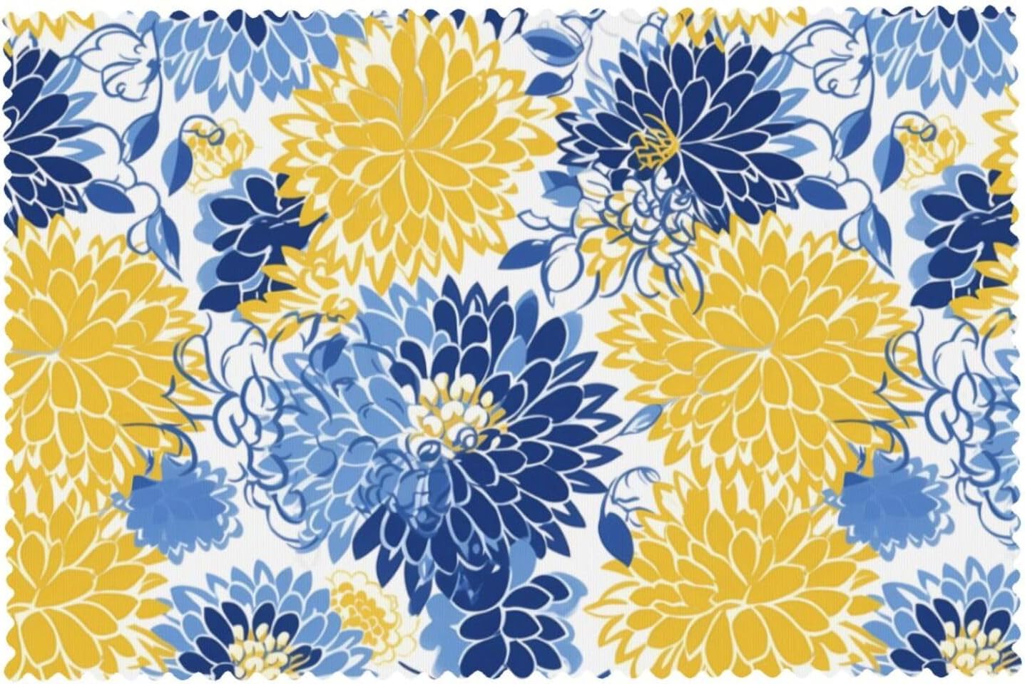 Flower Gray Yellow and Light Blue Placemats Set of 6 Heat-Resistant Washable Table Place Mat for Dining Table 12 X 18 Inches