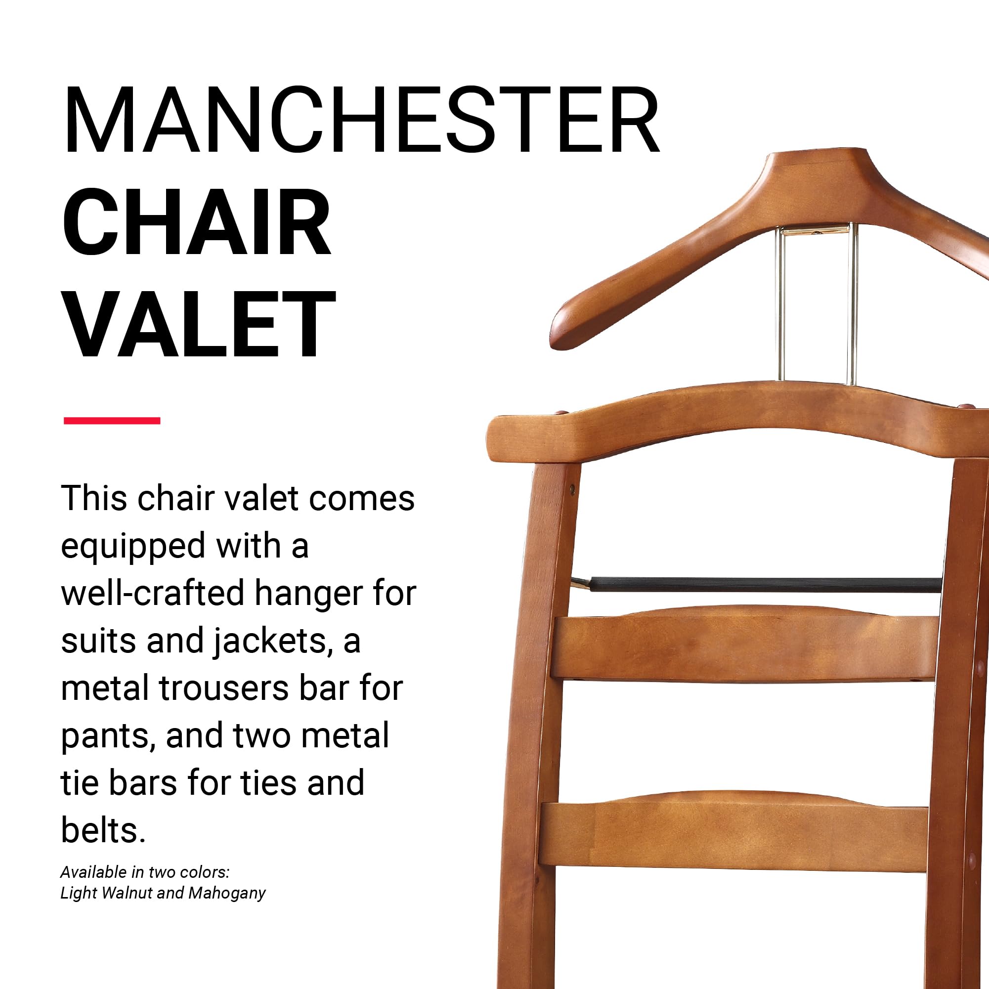 Valet De Chaise PROMAN Manchester - Avec Tiroir, Cintre Et Barres Pantalon/Cravates - Noyer