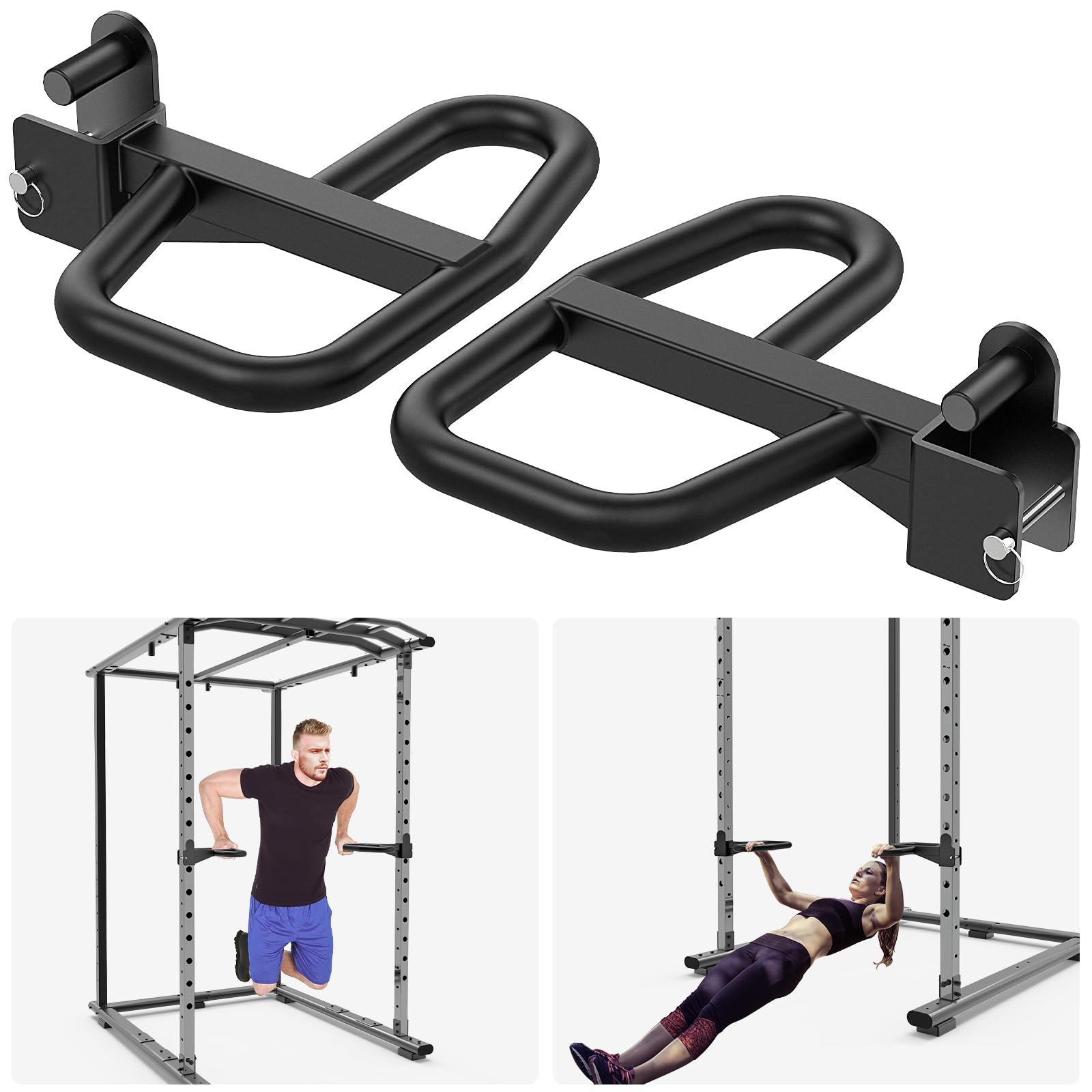SELEWARE Multi Grip Dip Bar Attachment for 2" x 2" or 3" x 3" with 1" or 5/8" Hole Power Rack, Wide and Narrow Grip Handles Squat Rack Attachment for Strength Training, 500 lbs Capacity
