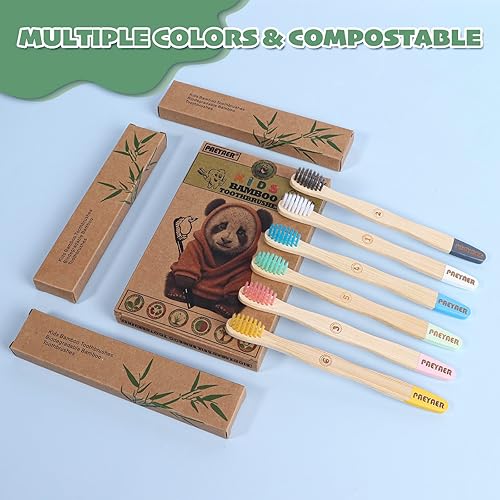 Miniatura 6 de paeyaer Cepillos de dientes de bambú para niños, cepillo de dientes extra suave para niños, juego de cepillos de dientes naturales diseñado para