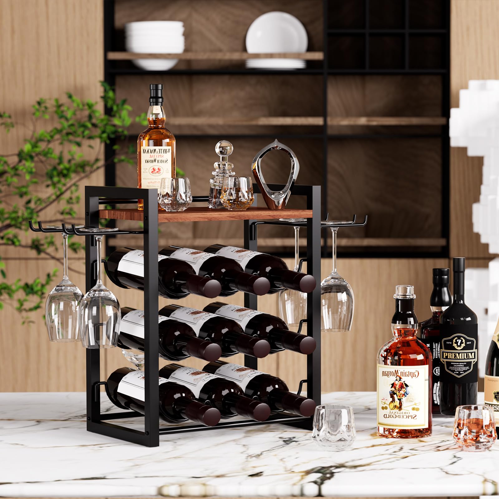 Wine Glass Storage NANAGIFTREE Countertop Wine Rack - Holds 9 Bottles ...