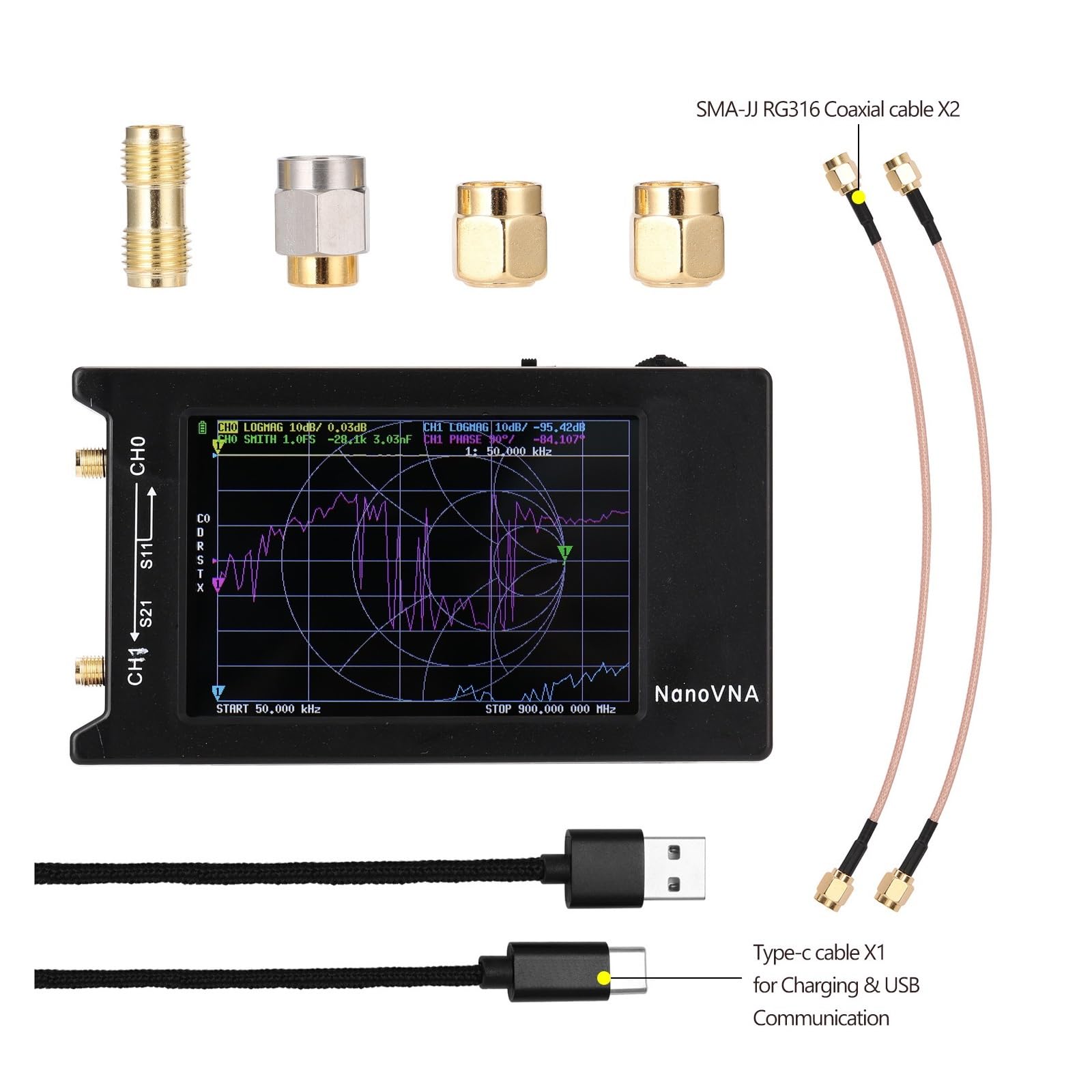 Analizator sieci NanoVNA-H4 Wektorowy Analizator Anten Sieciowych 10 KHz-1,5 GHz MF HF VHF UHF Cyfrowy Tester VNA-H do diagnostyki kabli sieciowych