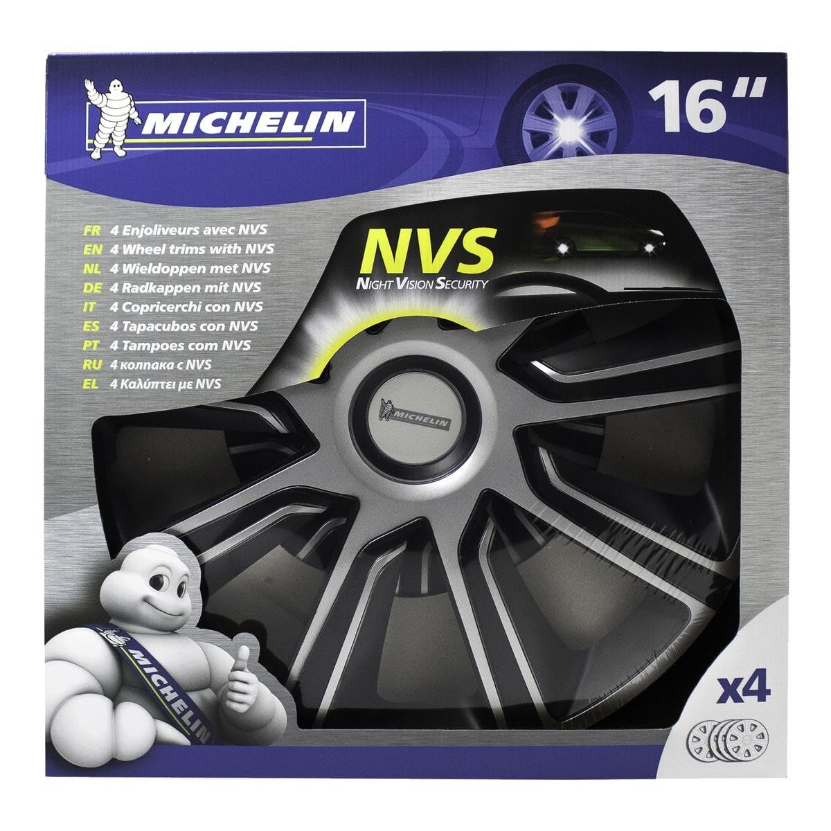 MICHELIN 009115 4 Tapacubos de Coche, NVS 49 Bicolor Negro y Gris Metalizado, 16 Pulgadas