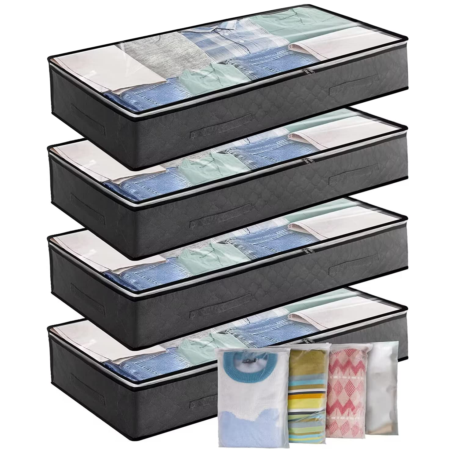 Cleaneaty Underbed Storage Box 4Pack 90L Large Under Bed Storage Bag with 4 x La