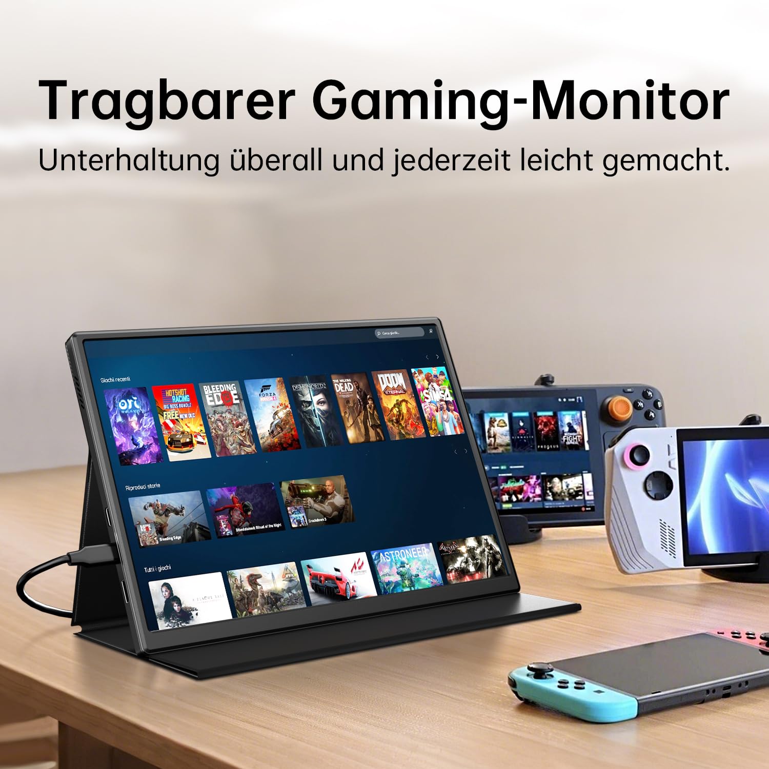 CAPERAVE Mini Portable Monitor 10,5 Zoll 1920x1280 FHD IPS Bildschirm, USB C HDMI tragbarer Gaming-Monitor, Mobiler Monitor für Laptops,PCs,Phone,Mac,Xbox,PS4,Switch, mit Schutzhülle