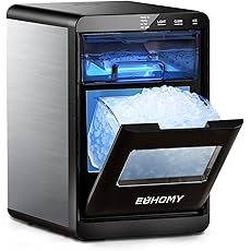 HiCOZY Nugget Ice Makers Countertop, Compact Crushed Ice Maker, Produce Ice in 5 Mins, 55LB Per Day, Self-Cleaning and Automatic Water Refill, Suitable for Home, Office (Black)